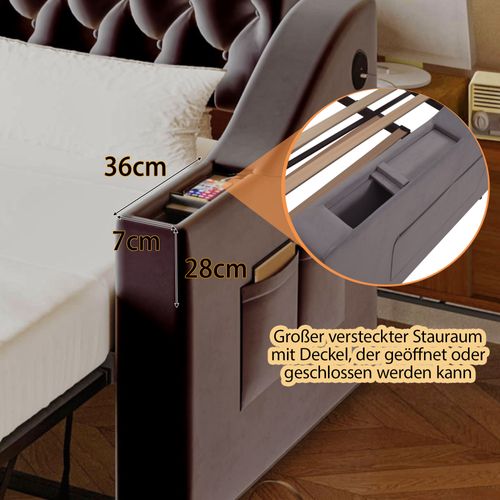 Canapé-lit 90/180x190 Cm Velours Gris Foncé Avec Rangement Et USB Intégré