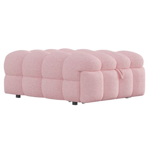 Lit rembourré,  2-en-1 En Tissu Teddy Rose, Canapé Convertible Pratique