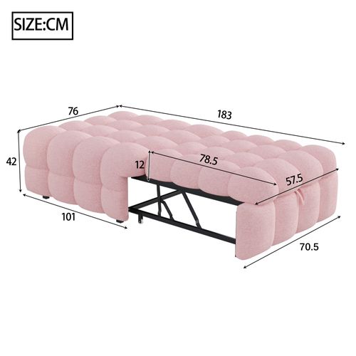 Lit rembourré,  2-en-1 En Tissu Teddy Rose, Canapé Convertible Pratique