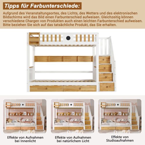 Lit Superposé Enfant 90x200 Cm Avec Échelle Rangement, 2 Tiroirs – Blanc Et Bois