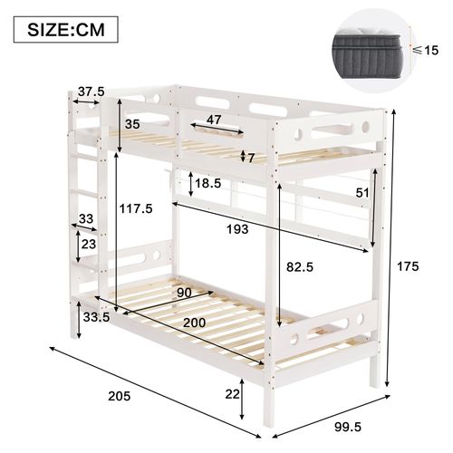 Lit Superposé Enfant Blanc 90x200 Cm Avec Étagères Ouvertes Et Échelle 5 Marches