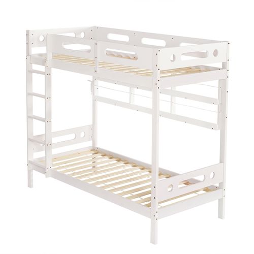 Lit Superposé Enfant Blanc 90x200 Cm Avec Étagères Ouvertes Et Échelle 5 Marches