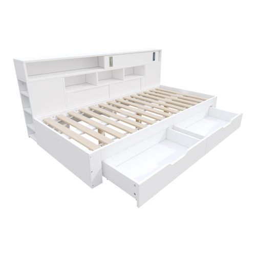 Banquette-lit Enfant Multifonction 90x200 Cm Avec Rangements, Blanc