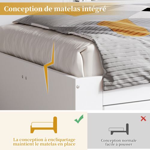 Banquette-lit Enfant Multifonction 90x200 Cm Avec Rangements, Blanc