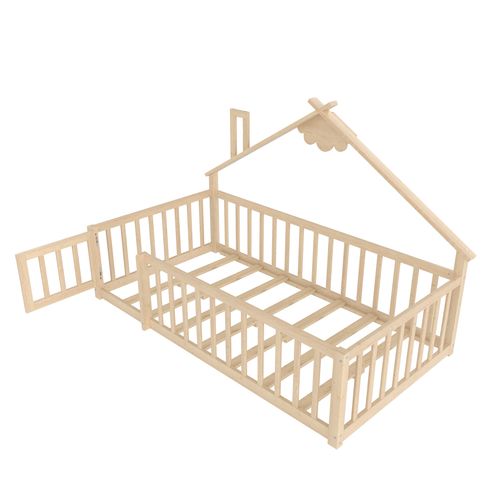 Lit Enfant 140x190 Cm En Pin Bois Avec Barrières De Sécurité Style Maison