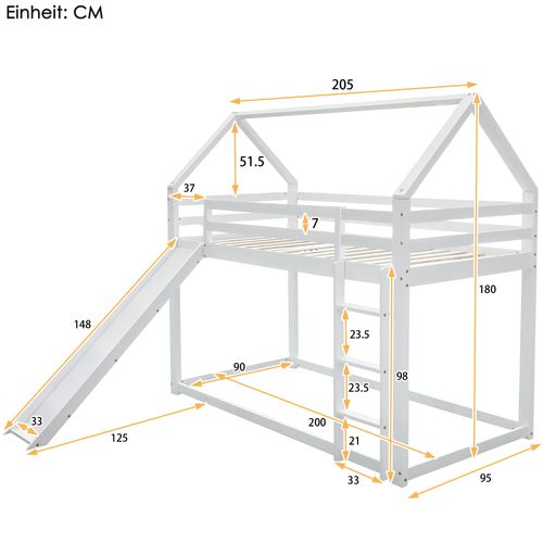 Lit Cabane Superposé 90x200 Cm Avec Toboggan Et Échelle, Blanc
