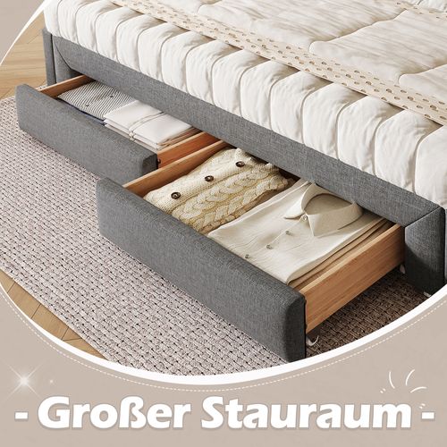 Canapé-lit 90x200 Cm En Velours Gris Avec Dossier Carré, Lit Gigogne Et 2 Tiroirs