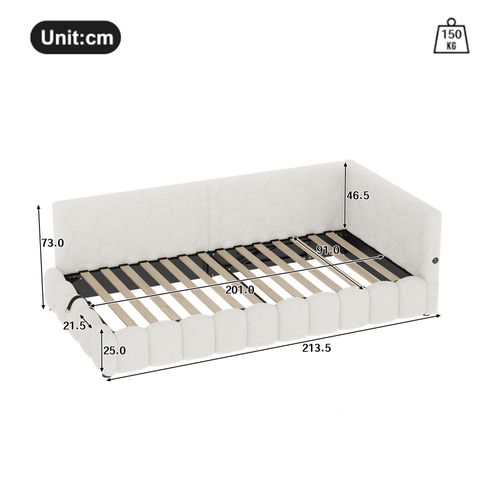 Lit D'appoint 90x200 Cm En Velours Avec LED Multicolore, Rangement Hydraulique, Blanc