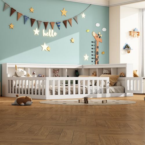 Lit D'appoint 140x190 Cm Blanc Avec Rangement, Prises USB Et Barrière Amovible