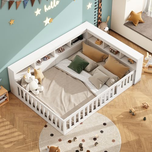 Lit D'appoint 140x190 Cm Blanc Avec Rangement, Prises USB Et Barrière Amovible