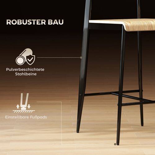 Tabourets De Bar X2 Style Industriel, Bois Naturel Et Métal Noir, H66 Cm Avec Repose-pieds