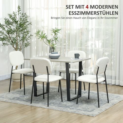 Lot De 4 Chaises De Salle à Manger Blanches En Tissu Bouclé, Pieds En Acier, Style Moderne