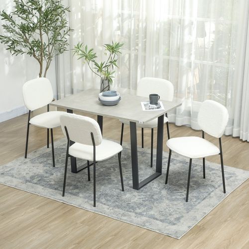 Lot De 4 Chaises De Salle à Manger Blanches En Tissu Bouclé, Pieds En Acier, Style Moderne
