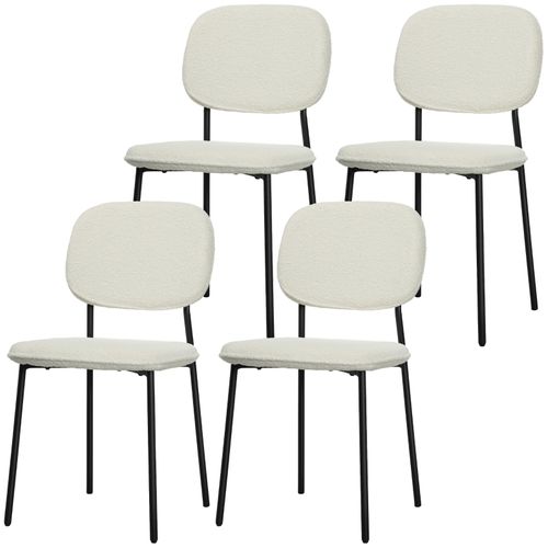 Lot De 4 Chaises De Salle à Manger Blanches En Tissu Bouclé, Pieds En Acier, Style Moderne