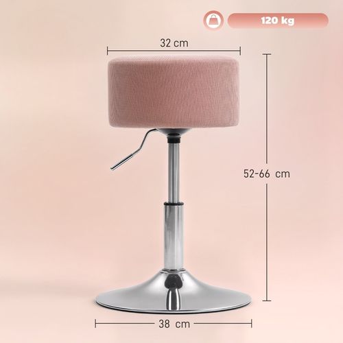 Tabouret De Bar Rose En Velours Côtelé, Pivotant Et Réglable