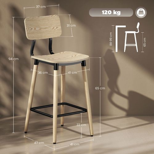 Lot De 2 Tabourets De Bar En Bois Clair Avec Dossier Et Repose-pieds