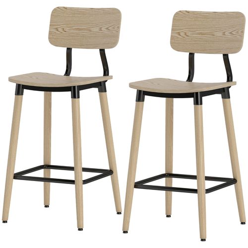 Lot De 2 Tabourets De Bar En Bois Clair Avec Dossier Et Repose-pieds