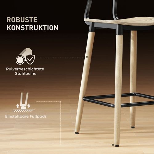Lot De 2 Tabourets De Bar En Bois Clair Avec Dossier Et Repose-pieds