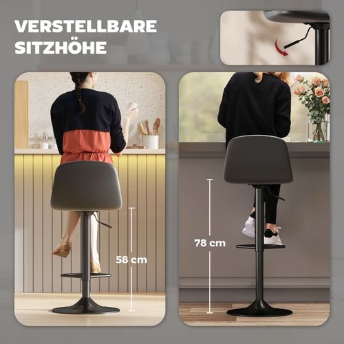 Lot De 2 Tabourets De Bar Réglables Et Pivotants En Similicuir Noir
