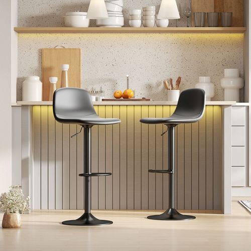 Lot De 2 Tabourets De Bar Réglables Et Pivotants En Similicuir Noir