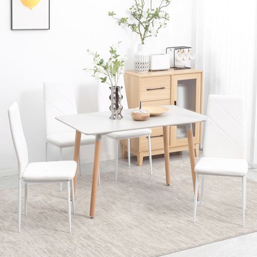 Lot De 4 Chaises De Salle à Manger Blanches En Similicuir Avec Pieds En Métal
