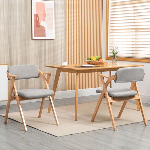 Lot De 2 Chaises Pliantes En Bois Avec Accoudoirs Et Assise Rembourrée, Gris