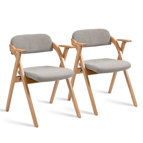 Lot De 2 Chaises Pliantes En Bois Avec Accoudoirs Et Assise Rembourrée, Gris
