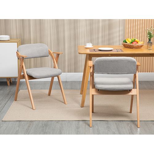Lot De 2 Chaises Pliantes En Bois Avec Accoudoirs Et Assise Rembourrée, Gris