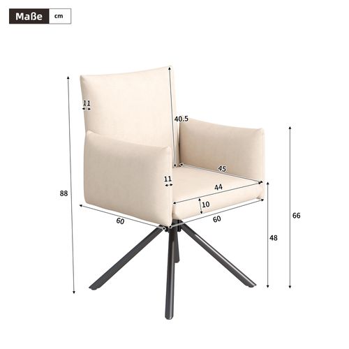 Lot De 2 Chaises Pivotantes En Tissu Lin Beige Avec Accoudoirs Et Pieds Métal
