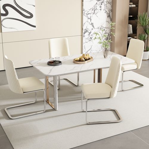 Lot De 2 Chaises En Velours Beige Avec Dossier Diamant Et Pieds Métal Argenté