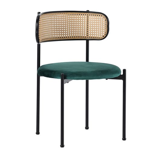 Lot De 6 Chaises En Velours Vert Avec Dossier En Rotin Et Pieds En Métal