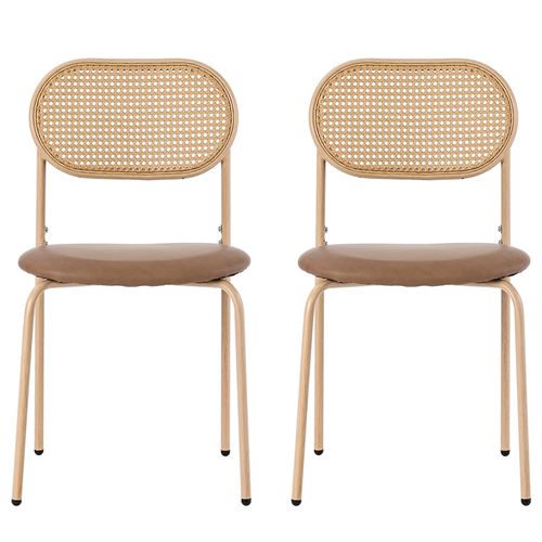Lot De 2 Chaises De Salle à Manger En Rotin Avec Pieds En Métal, Style Vintage Brun