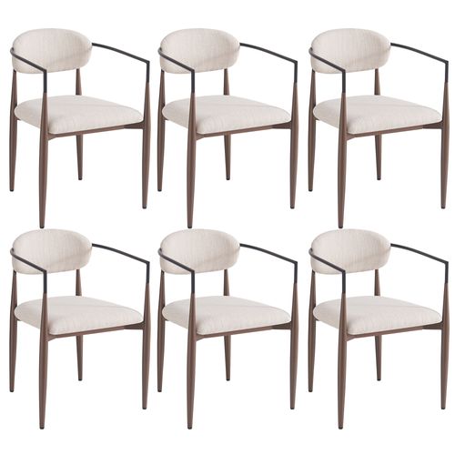 Lot De 6 Chaises En Tissu Lin, Pieds Réglables Et Design Ergonomique