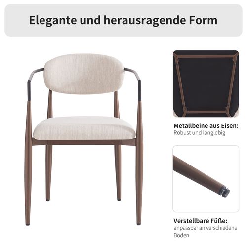 Lot De 6 Chaises En Tissu Lin, Pieds Réglables Et Design Ergonomique