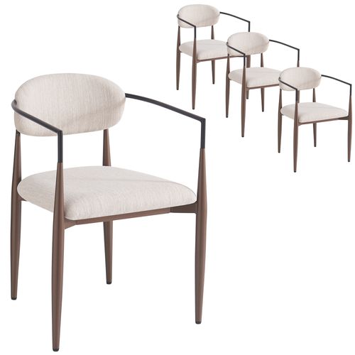 Lot De 4 Chaises En Tissu Lin, Pieds Réglables Et Design Ergonomique