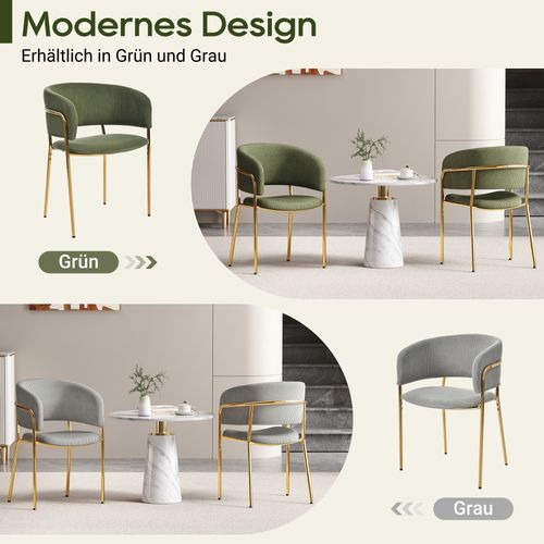 Lot De 2 Chaises Modernes Vert En Tissu Côtelé Avec Pieds Inclinés Réglables