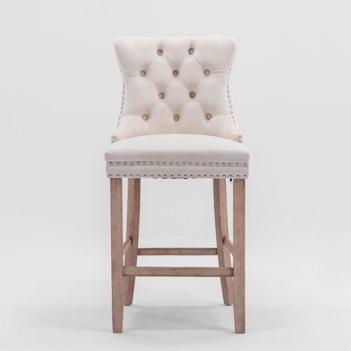 Lot De 2 Tabourets De Bar En Velours Noir Avec Dossier Haut Et Pieds En Bois