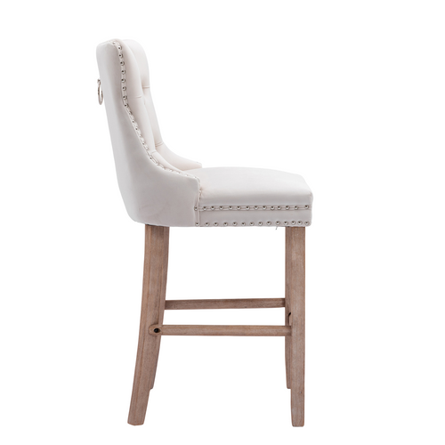 Lot De 2 Tabourets De Bar En Velours Bleu Avec Dossier Haut Et Pieds En Bois