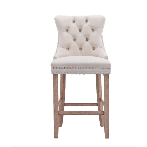 Lot De 2 Tabourets De Bar En Velours Orange Avec Dossier Haut Et Pieds En Bois