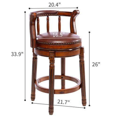 Tabourets De Bar En Cuir Vachette Pivotants 360° Avec Dossier, Bois Ivoire