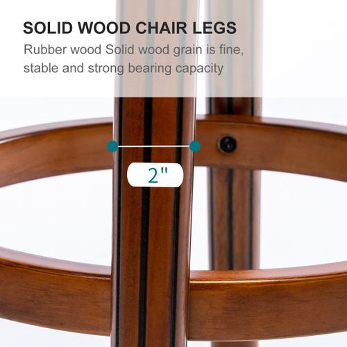 Tabouret De Bar Pivotant 360° En Cuir Vachette Et Bois 65 Cm, Dossier Courbé, Marron