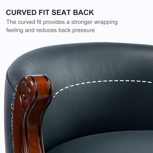 Tabouret De Bar Pivotant 360° En Cuir Vachette Et Bois 75 Cm, Dossier Courbé, Bleu