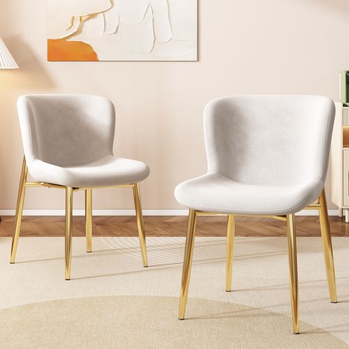 Fauteuil En Velours Beige Avec Pieds Dorés, Lot De 6 Chaises Lounge Modernes Sans Accoudoirs