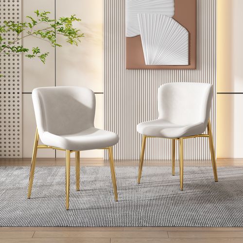 Fauteuil En Velours Beige Avec Pieds Dorés, Lot De 6 Chaises Lounge Modernes Sans Accoudoirs