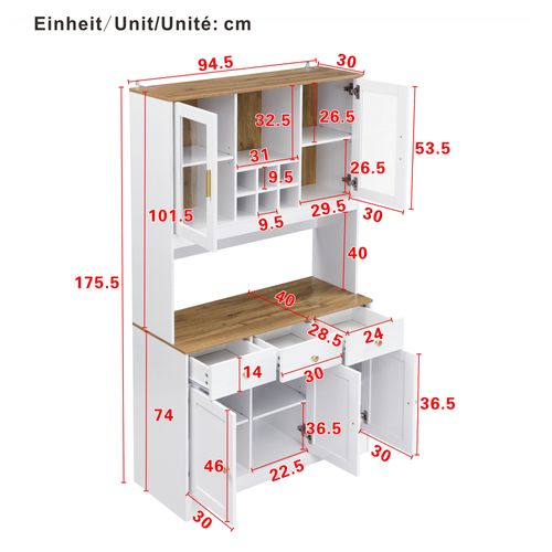 Buffet Haut Blanc Avec Portes Vitrées Et Tiroirs, Style Rustique 175 Cm