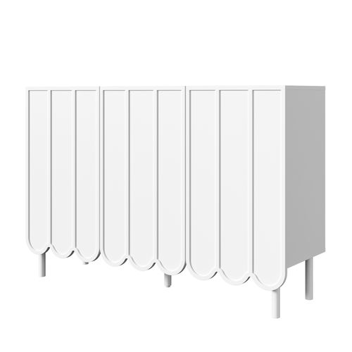 Buffet Bois Ondulé Sans Poignées 120×35×80 Cm Avec Étagères Réglables, Blanc