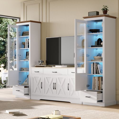 Vitrine LED Moderne Blanche Mate 178 Cm Avec Éclairage 16 Couleurs Et Port USB