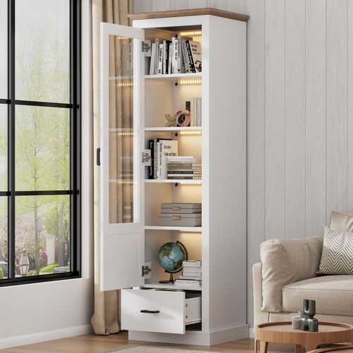 Vitrine LED Moderne Blanche Mate 178 Cm Avec Éclairage 16 Couleurs Et Port USB