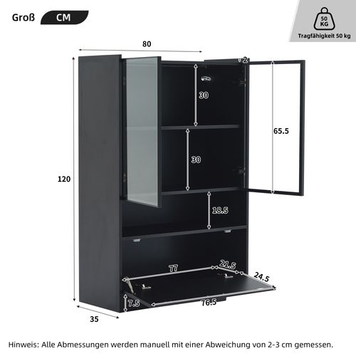 Vitrine LED Moderne Noire Mate 120 Cm Avec Portes En Verre Et Éclairage 16 Couleurs