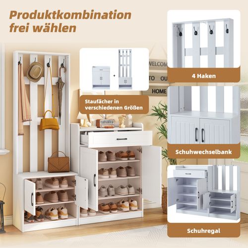 Ensemble Meuble D’entrée Blanc Mat 3-en-1 – Panneau, Banc Et Meuble à Chaussures 140x32x180 Cm
